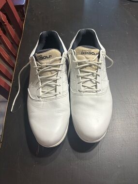 Skechers White Men’s Athletic Golf Shoes with Tan Tongue Accent